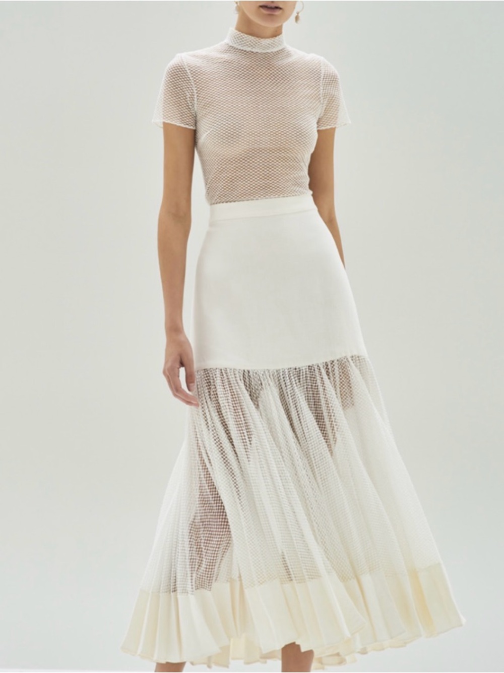 Alexis Bartley Ivory Mesh Linen Sheer Top and Maxi Skirt SET M